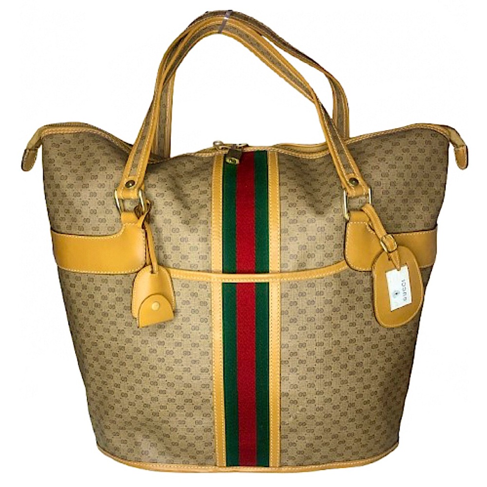 GUCCI GG Sherryline Oversized Tote Bag With: Double Zip Padlock Key Hangtag